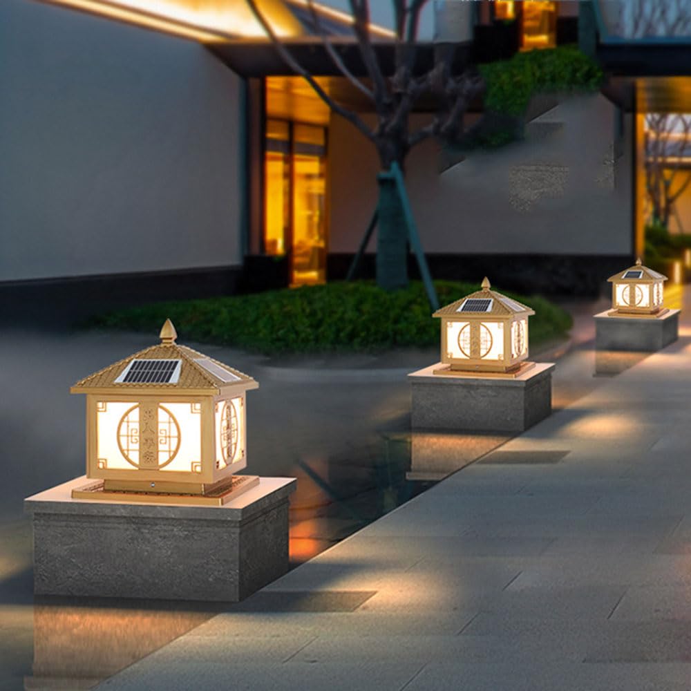 Solarna lampa słupkowa do ogrodu, wodoodporna zewnętrzna lampa kolumnowa do ogrodzenia podwórza, lampa kolumnowa w stylu chińskim do bramy wejściowej