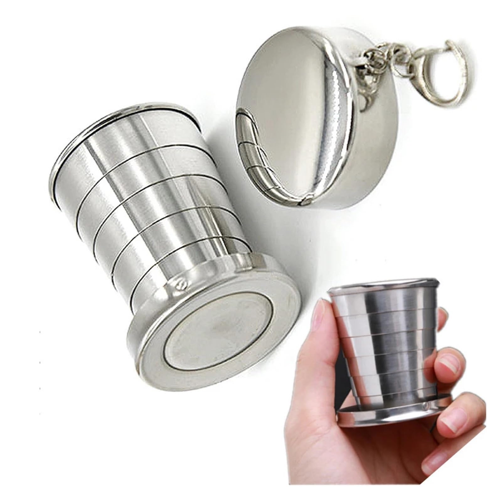 Bicchiere Acciaio Inox Pieghevole Tazza pieghevole in acciaio inossidabile | Set da bere da campeggio portatile for escursionismo all'aperto