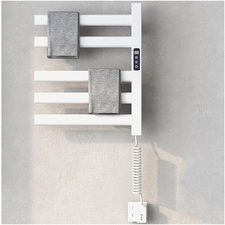 Wall-Mounted Electric Towel Warmer Rack - 5 Bar Fast Heating, 150W Bathroom Towel Warming Rack with Timer & LED Display, Adjustable 115-155℉, Elegant White Finish