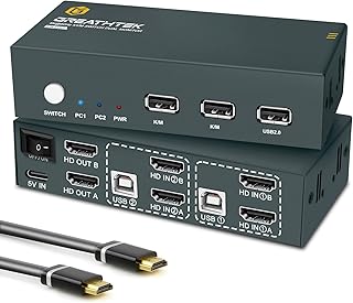 HDMI KVM Switch Dual Monitor 4K@60Hz, KVM Switch 2 Monitors 2 Computers Share USB Ports, Dual Monitor KVM Switches 2 Port 2 PCs Share 2 Monitors, Hotkey Switch, with 4 HDMI Cables and 2 USB Cables