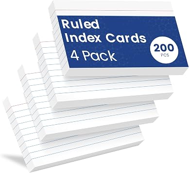Flash Cards A6 10.2x14CM  Revision Cards, 200 PCS Index Cards Cue Cards | Double Sided Ruled Flashcards, Flash Cards Revision, Recipe Record Study A6 Cue Cards Cards White for Office Home School