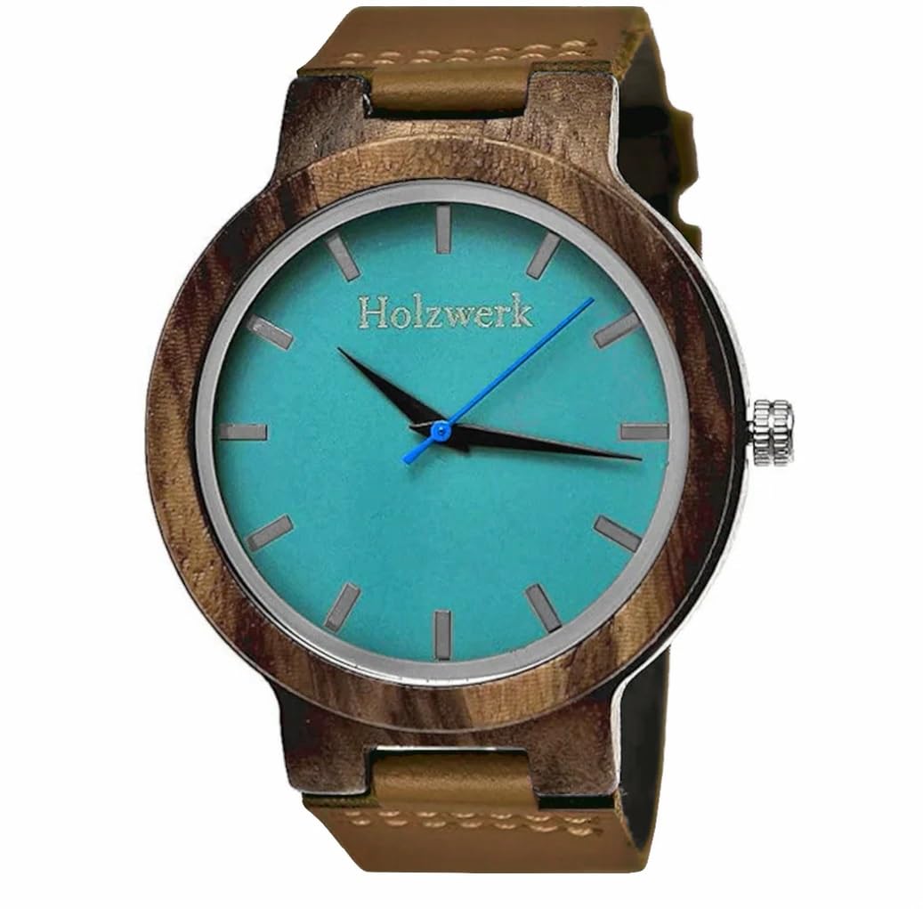 Holzwerk Germany Ręcznie wykonany designerski zegarek damski zegarek męski ekologiczny naturalny drewniany zegarek skórzany zegarek analogowy klasyczny zegarek kwarcowy w kolorze brązowym, niebieskim,