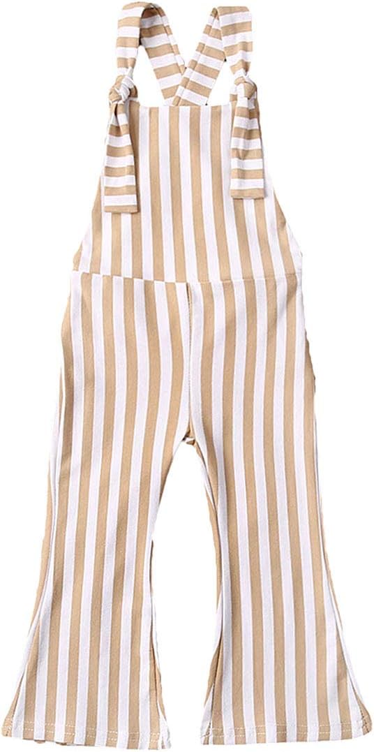 Toddler Kids Baby Girl Stripes Bell-Bottom Jumpsuit Romper Overalls Pants Outfits