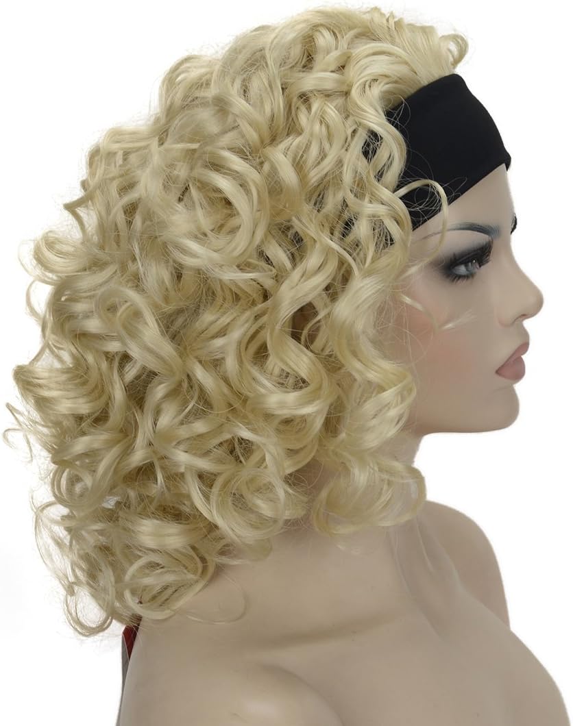 Lydell 12 inch Medium Super Curly Wigs Pale Blonde Synthetic Headband Wigs (613 Pale Blonde), #613 - Image 4