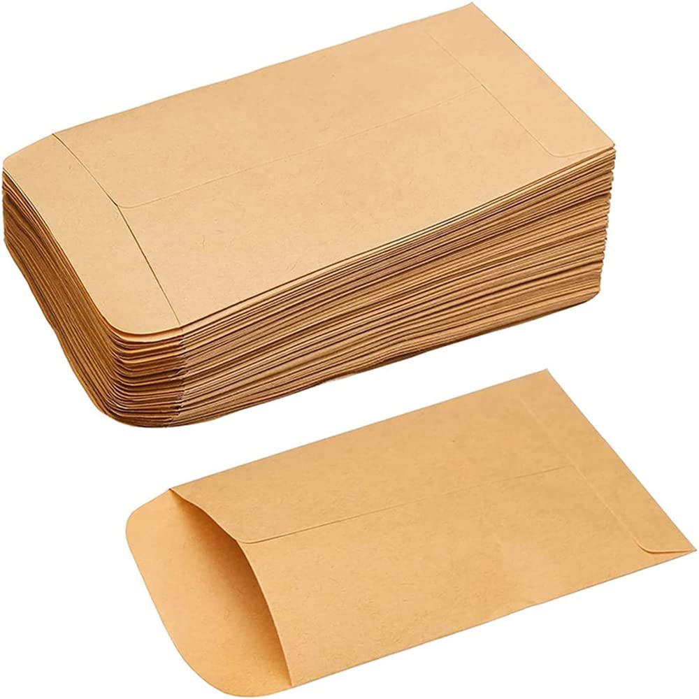 100 Pcs Small Brown Envelopes Mini Kraft Paper Gift Pouch to Store Seed/Candy/Trinkets (6X10 CM)