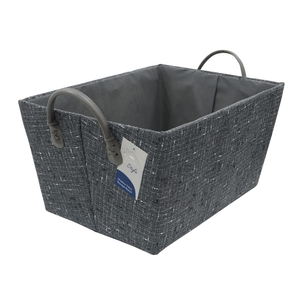 Jvl Grey Shadow Tapered Rectangular Fabric Storage Basket With Handles