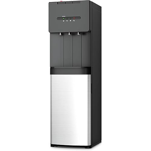 EUHOMY Self Cleaning Bottom Loading Water Cooler Dispenser, 3 Temperatures (Cold, Warm, Hot), Child Safety Lock, LED Indicator Light, Water Dispenser for Home, Apartment, Office, Black