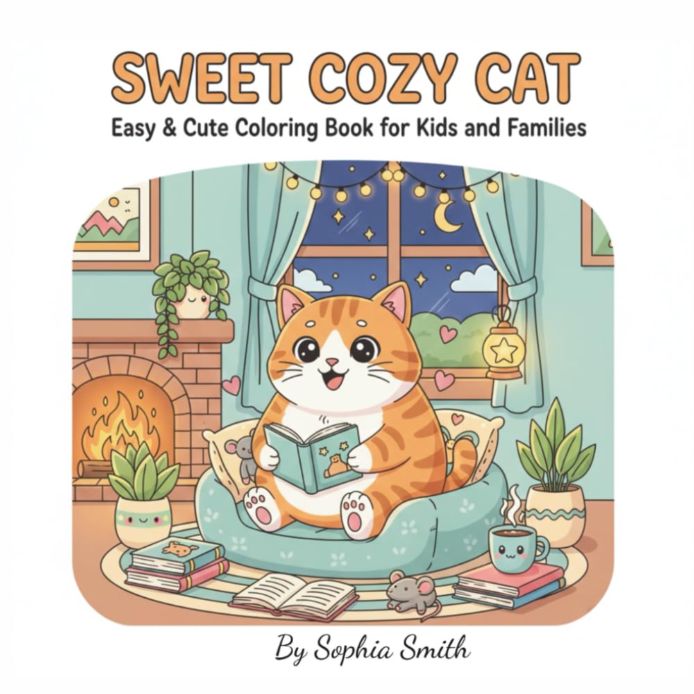 Sweet cozy cat: Easy & Cute Coloring Book for Kids and Families