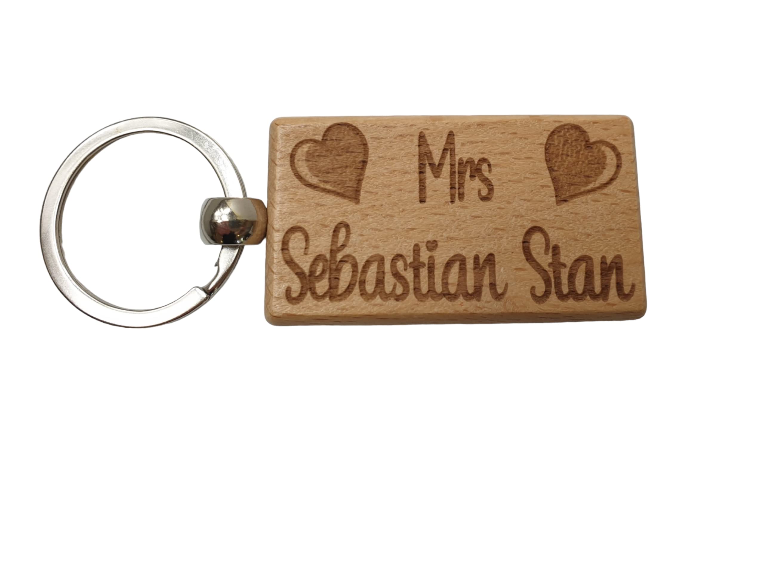 Decalarama Brown Cute Keyring Gift Mrs Sebastian Stan Engraved Hardwood Key Fob Fun Novelty Nice Custom Present