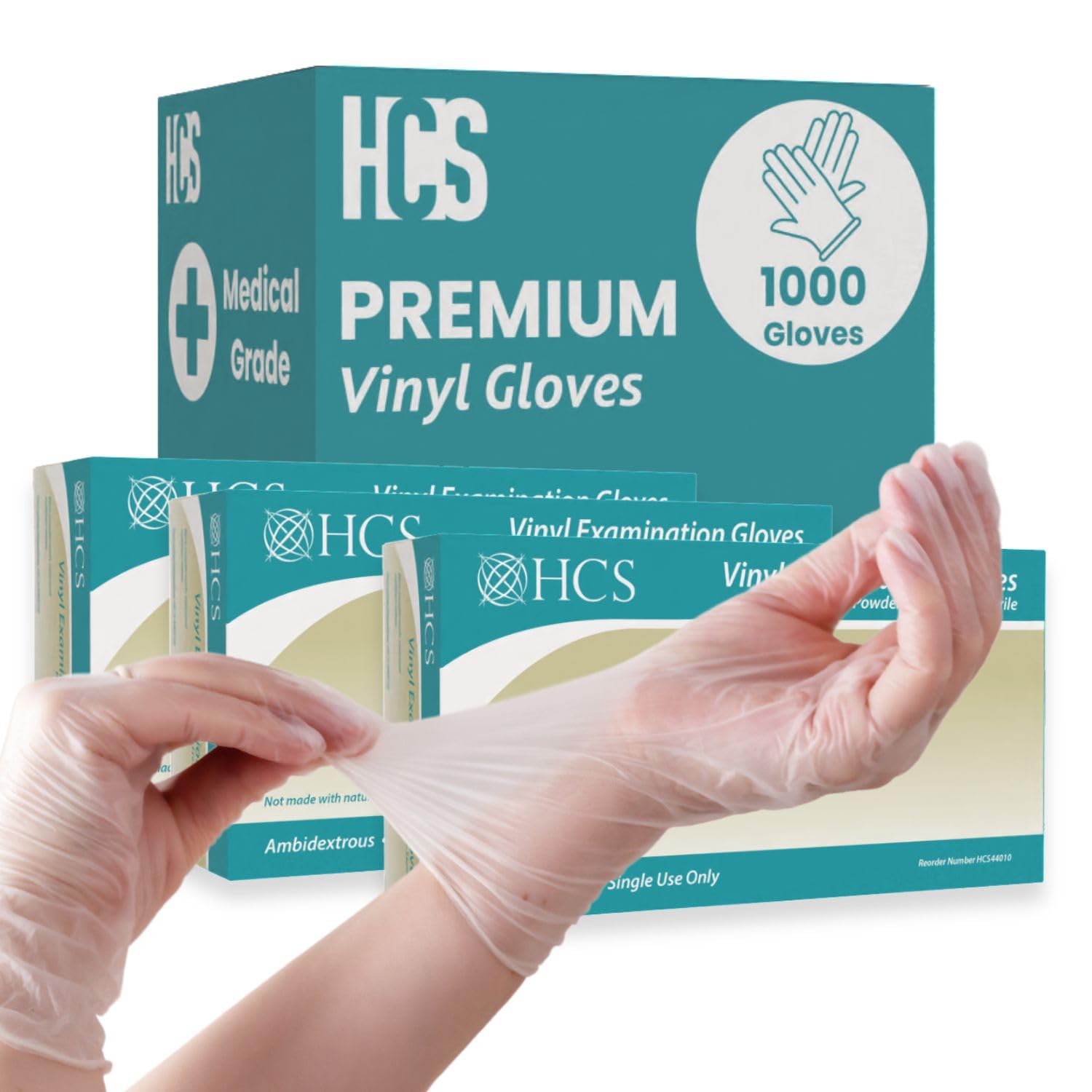 HCS Bulk Clear Vinyl Gloves - XL Gloves Disposable, Latex-Free, Powder-Free - Vinyl Disposable Glove, Cooking, Food Prep, Cleaning - Medical Exam Glove, XL (1000/Case)