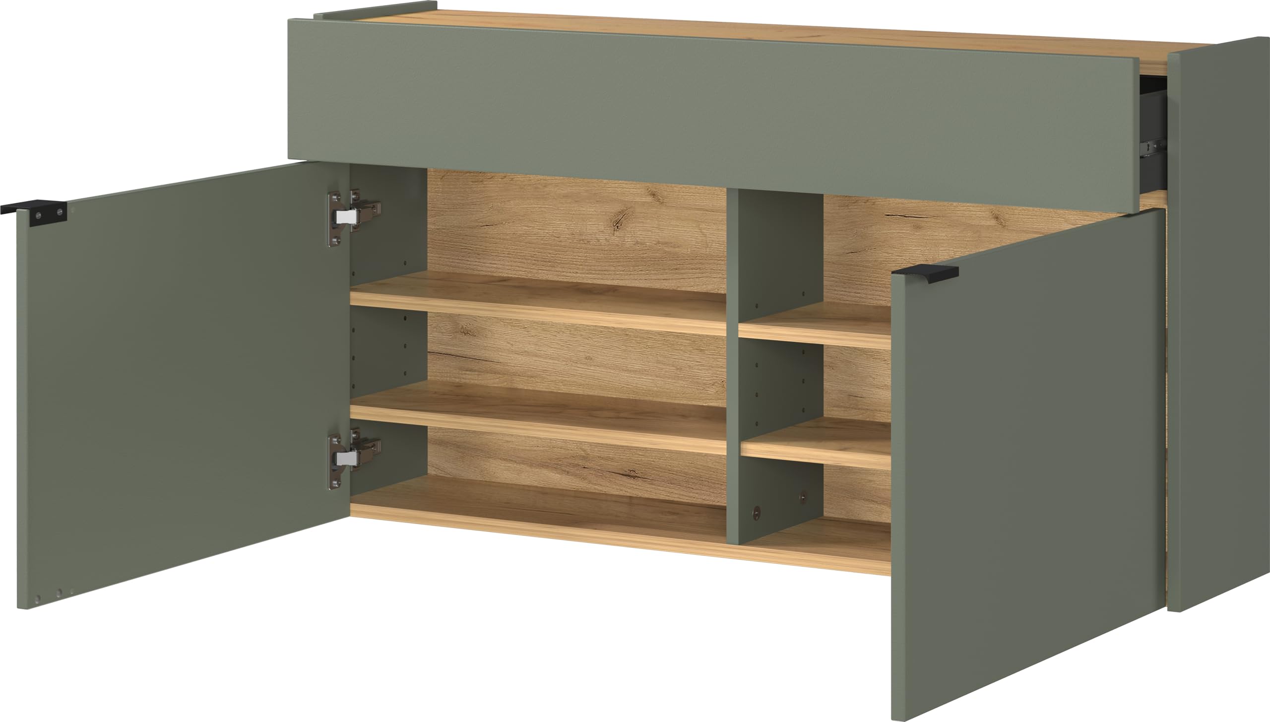 Germania Armoire à Chaussures 1398-629 GW-Ameca, en Coloris Vert Taupe/chêne, Profondeur Faible, Optimale dans Les Couloirs Étroits, 110 x 57 x 22 cm (l x h x p)