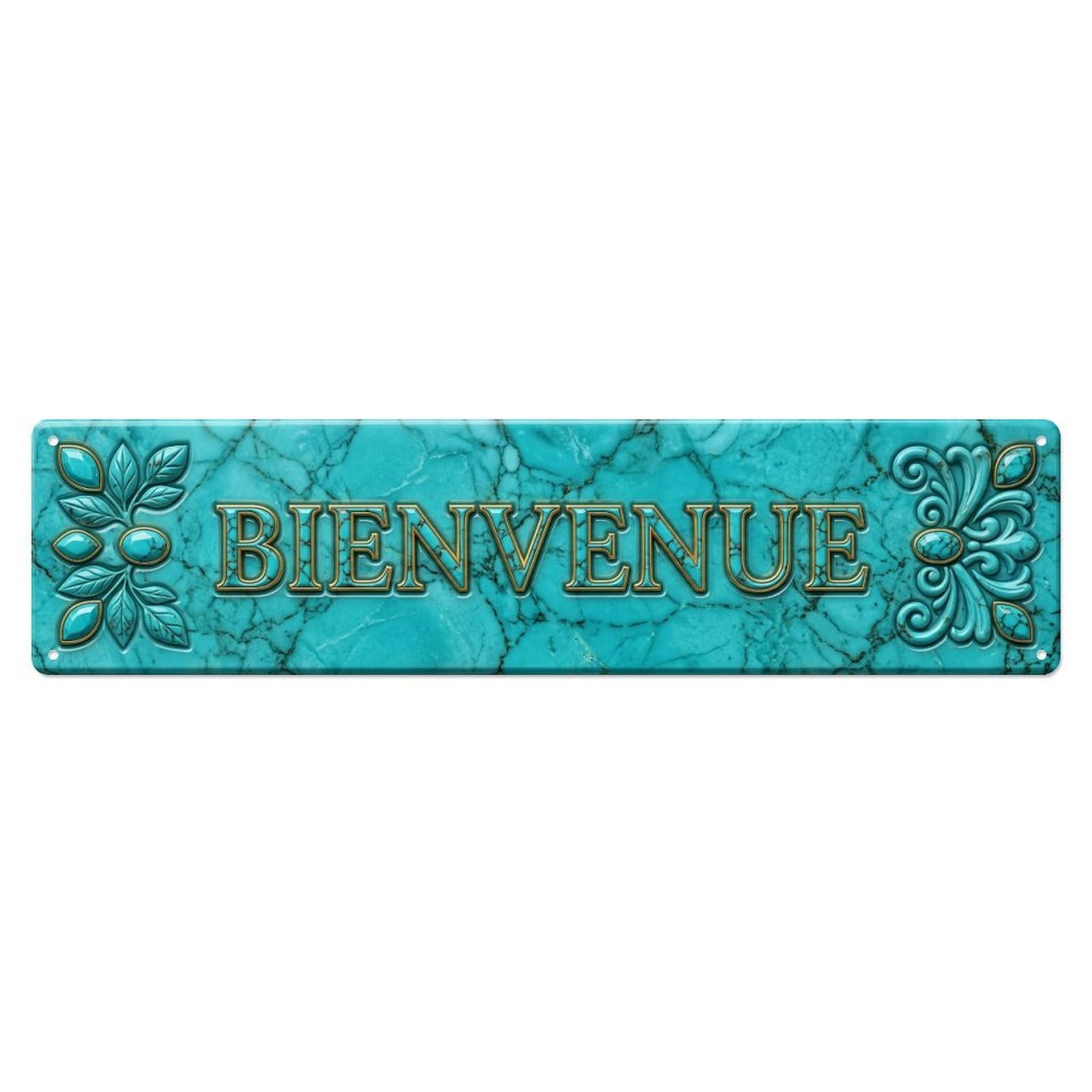 Turquoise Gemstone Polished Luxury Welcome Metal Tin Skinny Sign Plaque Wall Decor for Cafe, Club Bar, Office, Home Garden Metal Poster 4x16Inch