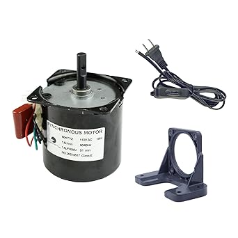 Permanent Magnet Synchronous Gear Motor 60KTYZ 110V 1.5RPM Torque 90Kgf.cm CW/CCW with Fixed Bracket and Switch Plug Extension