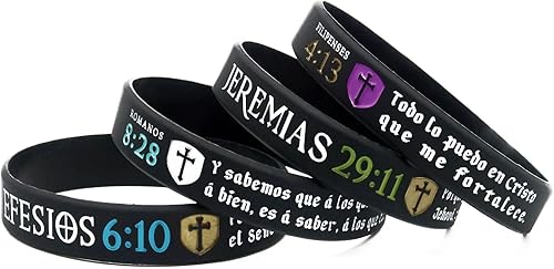 Miniatura 7 de Pulseras La Biblia Reina-Valera (paquete de 12)  Filipenses 413, Jeremias 2911, Romanos 828 y Efesios 610  Paquete a granel de pulseras de silicona
