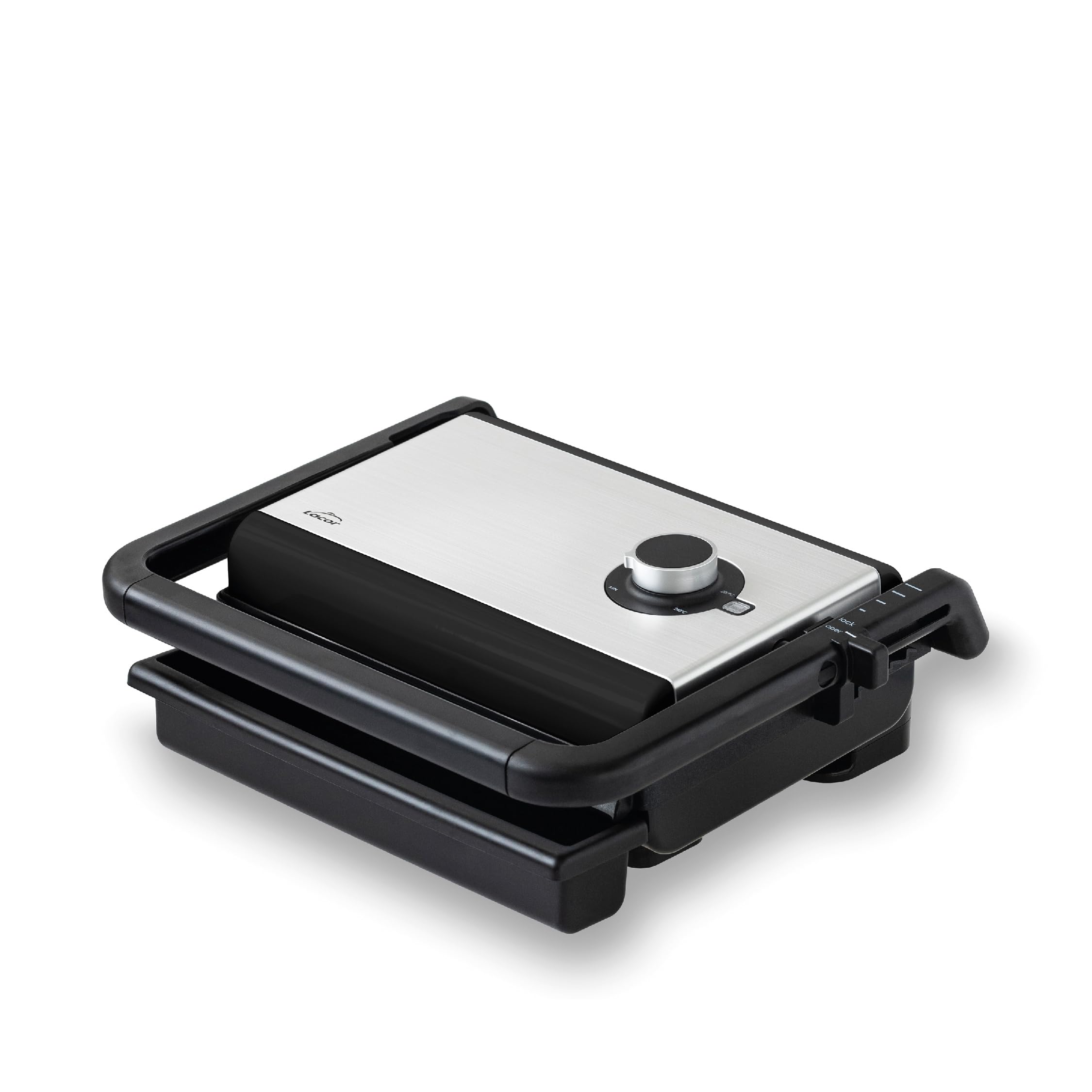 Lacor - 69573 - Grill Abatible Controlle, Parrilla Eléctrica, 4 Posiciones Altura, Regulador de Temperatura, Bandeja de Goteo Extraíble, Placas Aluminio Fundido, Ecológicas, 1500 W, 33.5x28x12.5 cm