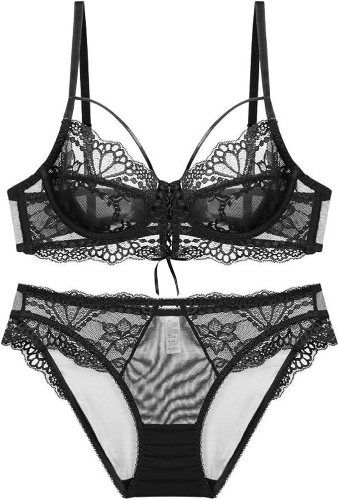 [売店] 薄い透明なブラージャー胸スモールブラジャー女性レース下着ブラセット（90c）