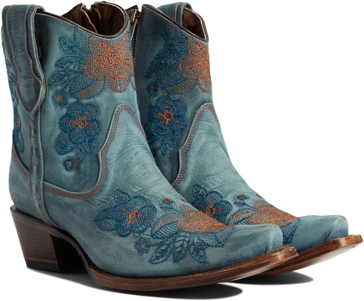 Corral Boots Ld Blue Jean Flowered Embroidery Ankle Boots