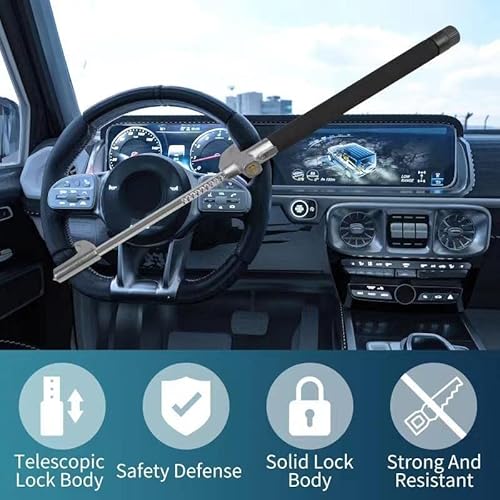 Car Steering Wheel Lock - Run.se Heavy Duty Anti-Theft Steering Wheel Lock With Flashlight/Sos Led Ligth，Seat Belt Cutter, Escape Hammer, For Auto/Truck/Suv (Black) #TOP7