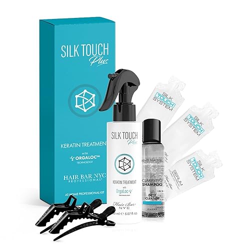 Hair Bar NYC DYI Silk Touch Plus - Kit de tratamiento suavizante de queratina para el hogar, vegano y sin formaldehído, fabricado en Italia (para