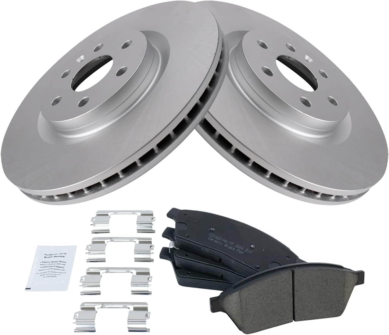 TRQ Front Brake Pad & Rotor Kit Brake Pads Brake Rotor Ceramic Premium G-Coated Compatible with 2010-2016 Cadillac SRX