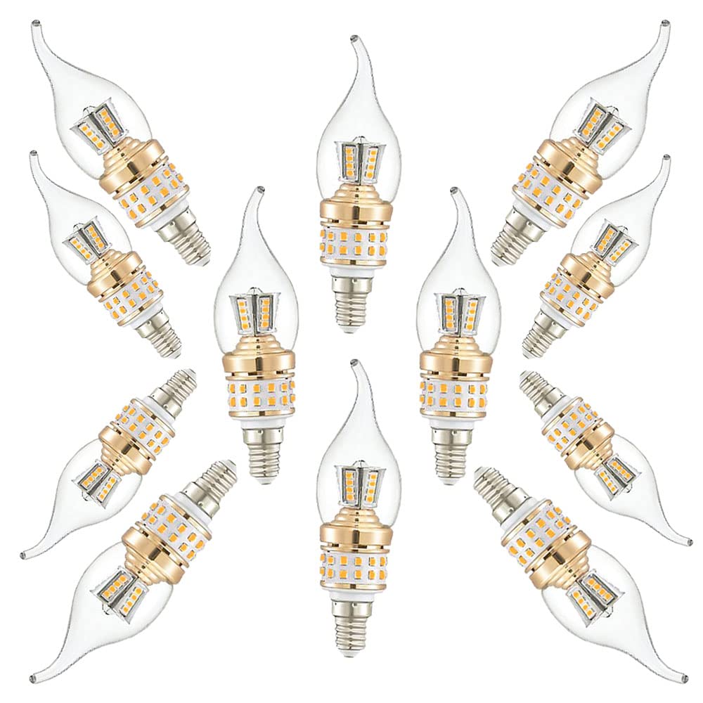 Lot de 12 ampoules LED E14 petite ampoule à vis 8W chaud 3000K, 800lm lumière Non Dimmable luxe moderne lustre ampoule forme de flamme AC 240V, petite vis Edison SES LED lampe de maïs