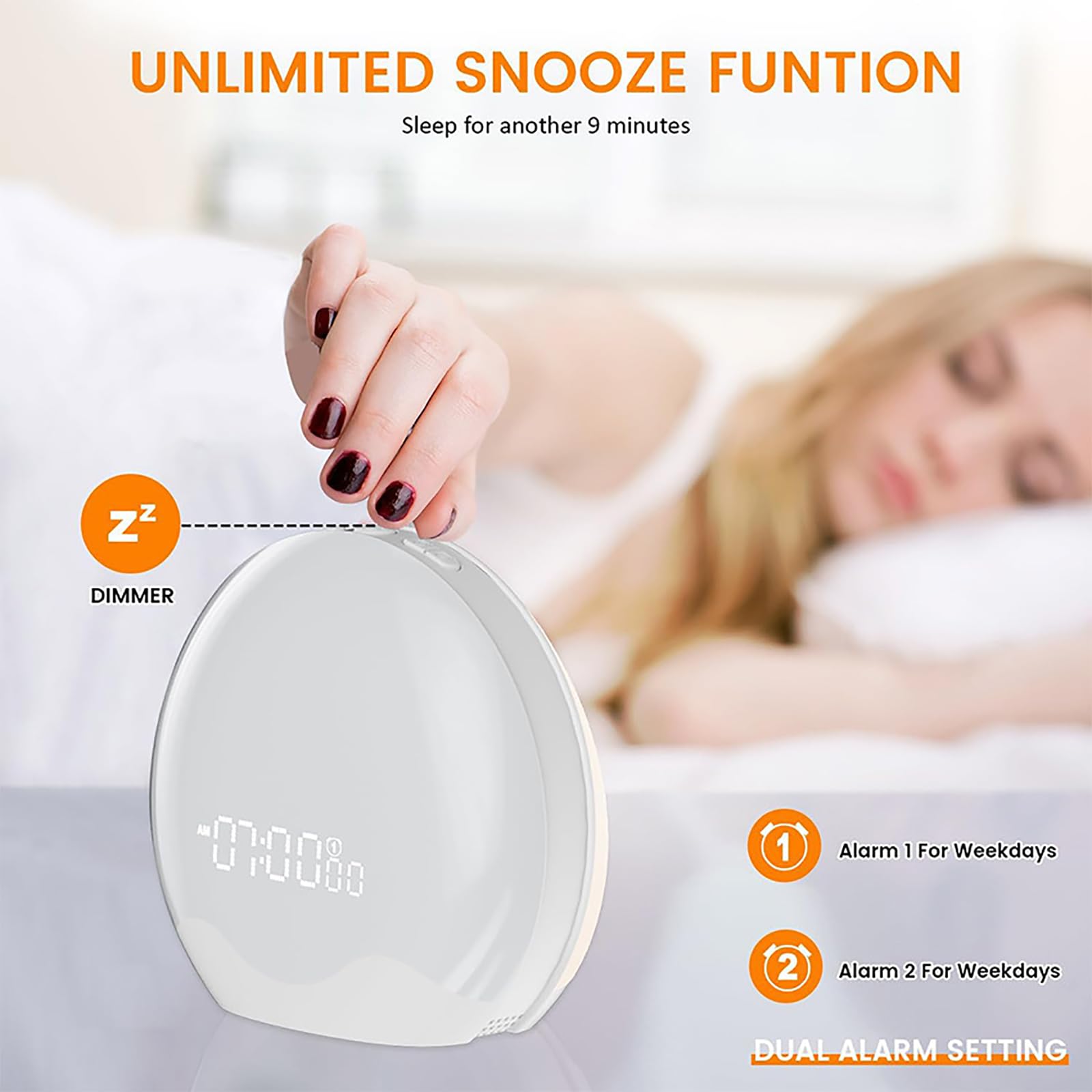 Reloj Despertador Inteligente con Luz De Amanecer, Temporizador De Sueño con Simulación De Amanecer/Atardecer, 12 Efectos De Iluminación Degradada para Adultos Que Duermen Mucho