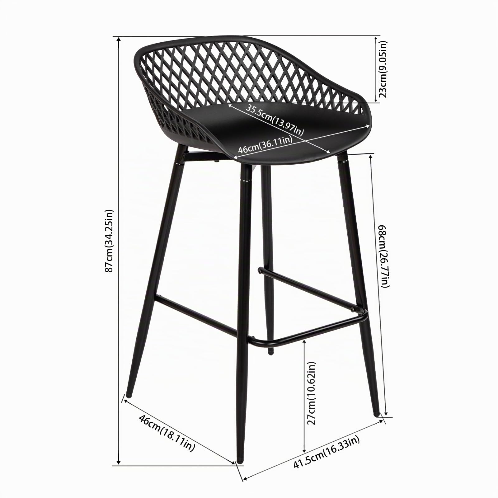 buybyroom Taburetes Altos de Cocina, Juego de 4 Taburetes de Bar con Respaldo, Sillas Altas de Cocina Modernas para Isla de Cocina, Bar o Restaurante, Patas de Metal, Asiento Ancho, Negro