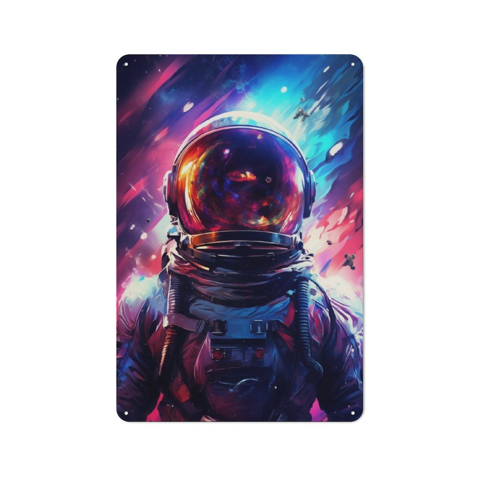 Junmoney Neon Astronaut Tin Sign 30X20cm For Workshop Wall, Rustic Wall Decor, Suited To Workshop Decor Fans