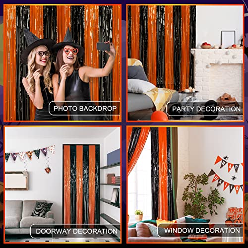 LOLStar Halloween 3.3 X 6.6 ft Orange Black Foil Fringe Curtains 3 Pack - image 4