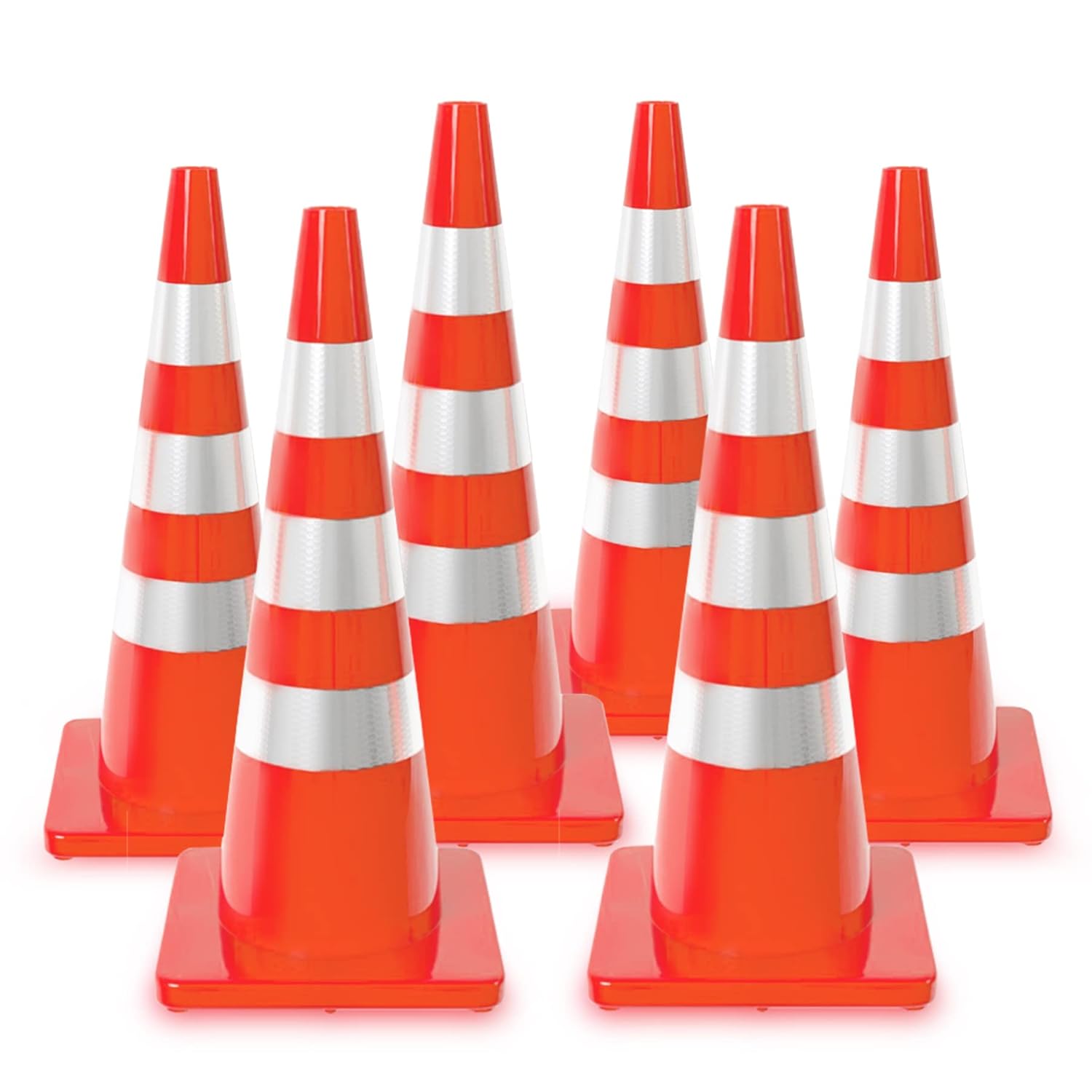 Traffic Cones 36 inch Orange 6 Pack with Reflective Collars Fit Parking Lot,Driveway Road Traffic Control Construction Safety Cones 36 inch 6