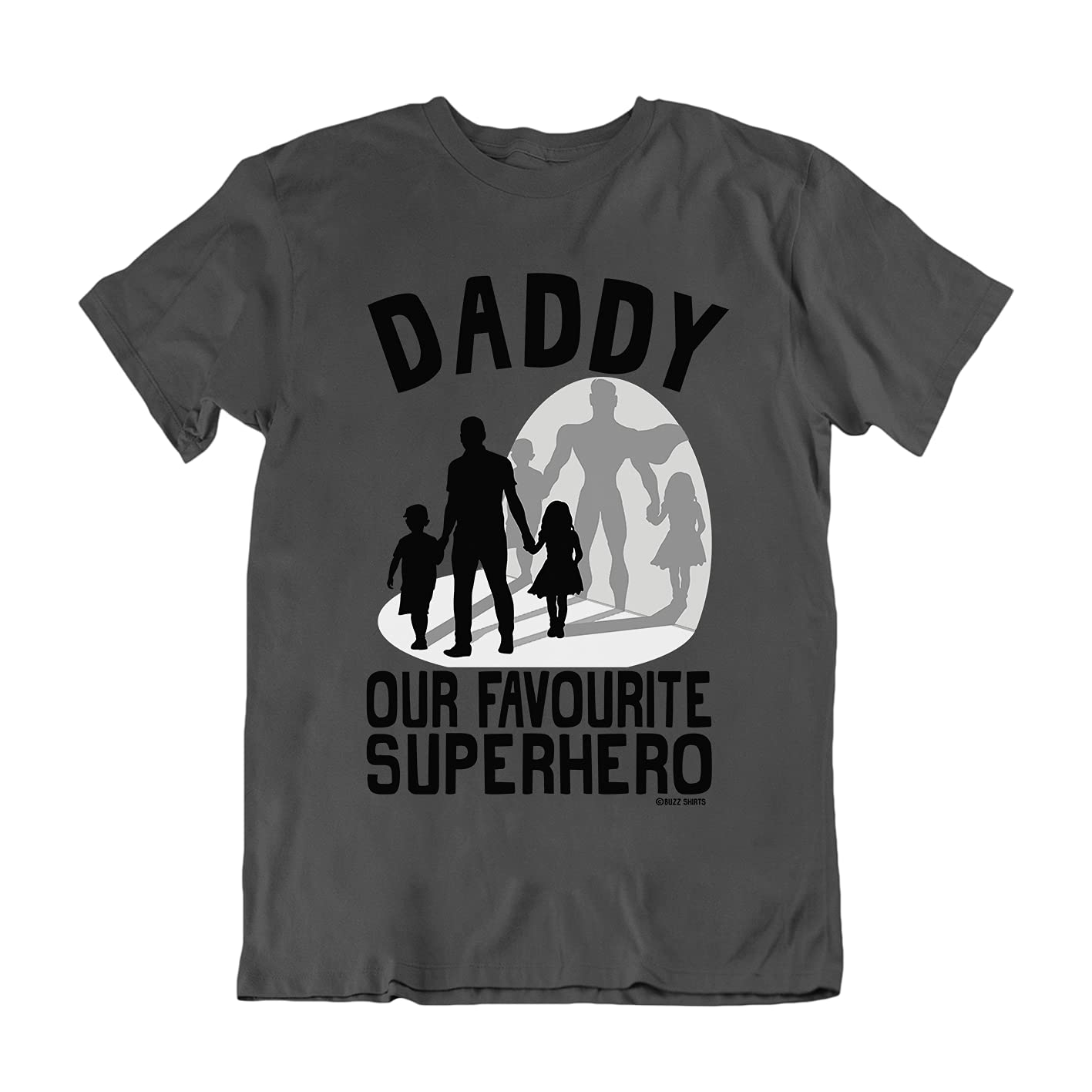Mens T-Shirt Daddy Our Favourite Superhero Son & Daughter Gift Fathers Day Dad Charcoal, L