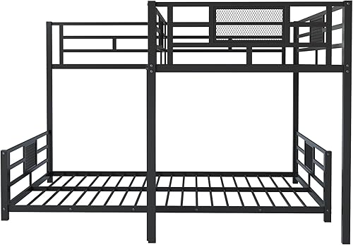 Miniatura 52 de Litera en forma de L individual sobre cama matrimonial adjunta, litera triple de metal con escritorio y tobogán integrados, marco de literas de