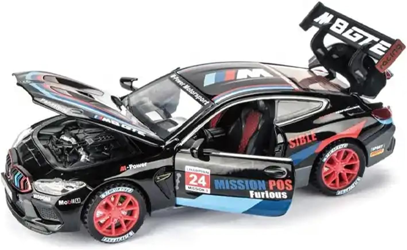 Metal Pull Back Diecast Car 1:32 M8 Thunder GTE Pull Back Car Model with Sound Light Boys Gifts Toys for Kids【Pack of 1,Multicolor