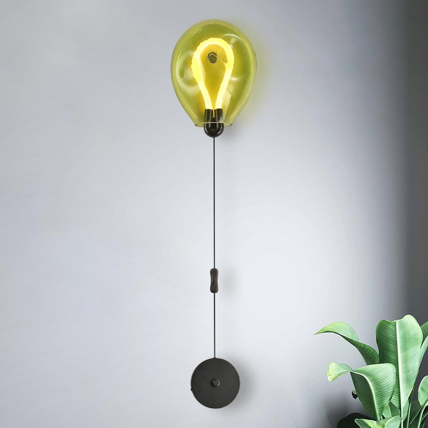 COSYLUX Modern Glass Wall Sconce for Bedroom, Creative Colorful Balloon LED Cordless Wall Light fixtures for Kid's Room and Living Room, Green