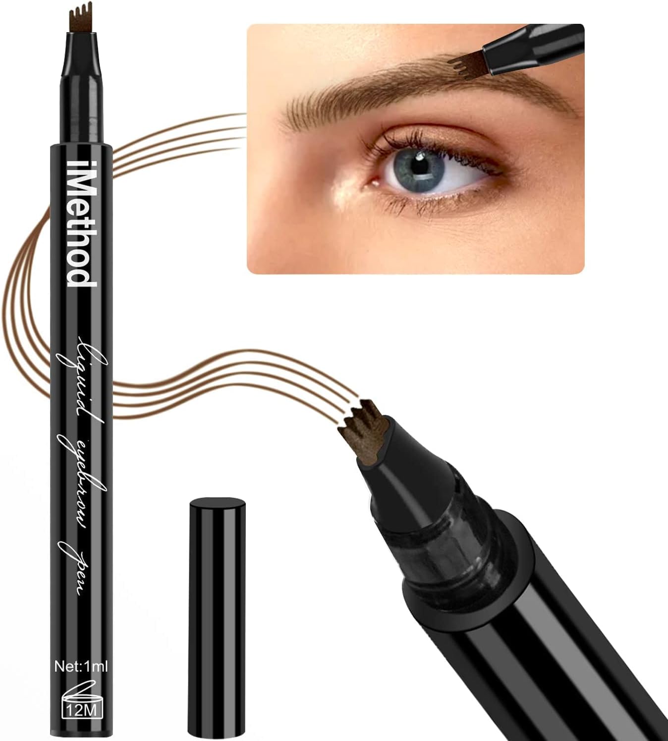 iMethodEyebrow pencil with a micro-fork tip applicator effortlessly creates natural-looking eyebrows and stays on the skin all day long, brown