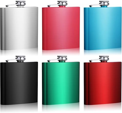 Tanlade 6 frascos de cadera para licor para hombres y mujeres, frasco de acero inoxidable a prueba de fugas, termo portátil de whisky, frasco de