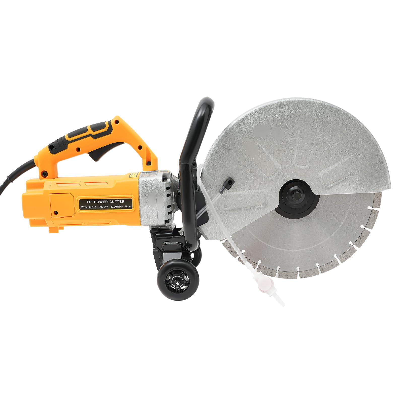 Piła do betonu, elektryczna piła do kamienia, przecinarka do betonu z brzeszczotem 350 mm, 3000 W, przecinarka z pompą wodną i 2 kołami