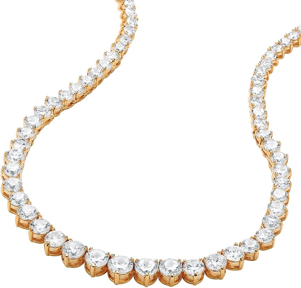 Palm Beach Jewelry PalmBeach Yellow Gold-plated Round Cubic Zirconia, Graduated Eternity Tennis Necklace (7.5mm), Fold Over Clasp, 16 inches