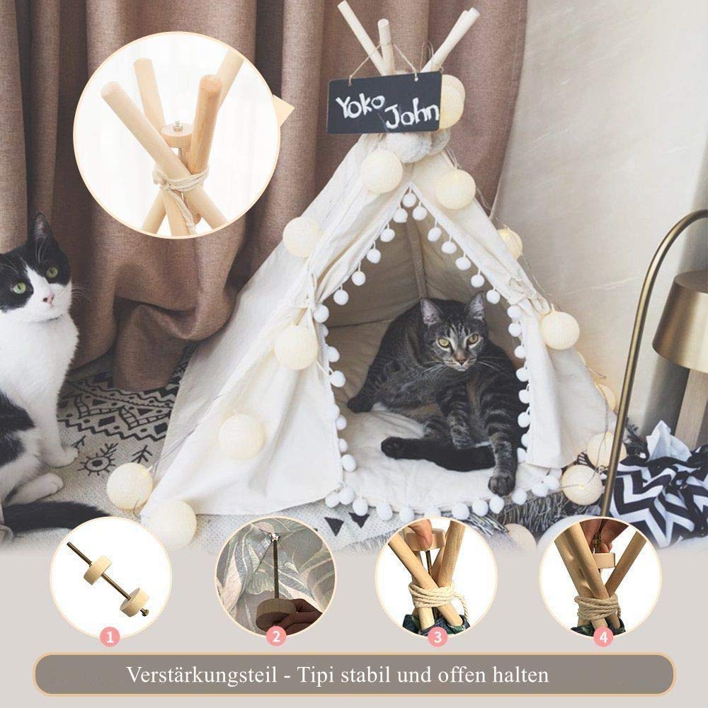 TentHome Tente pour Animaux de Compagnie à la Maison Tente Tipi Cabane pour Chiens Chiots Chats Niche avec Pompons pour Chien Amovible et Lavable, sans Coussin (M(1-7kg))