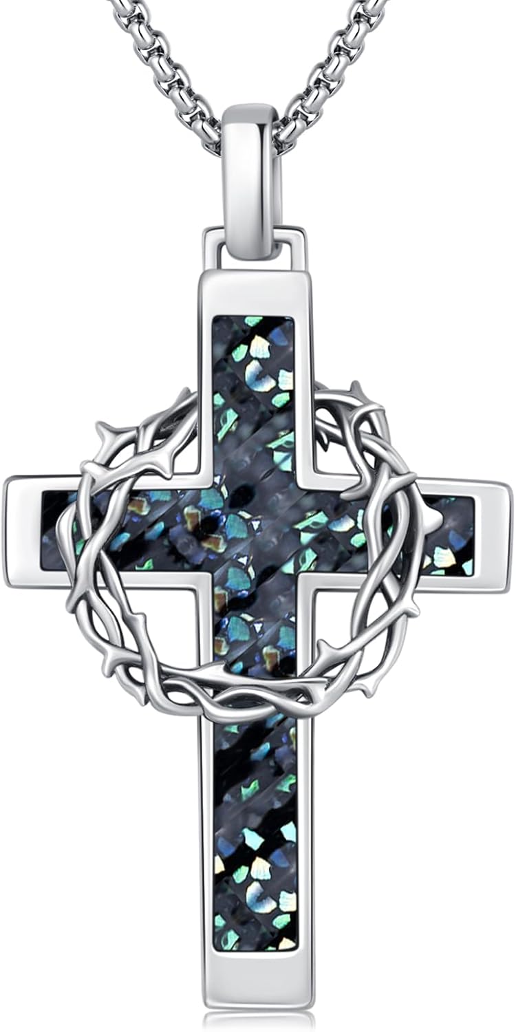 Cross Necklace for Men Women 925 Sterling Silver Crucifix Pendant Necklace Christian Jewelry Mother's Day Gifts Catholic Gifts for Men Women