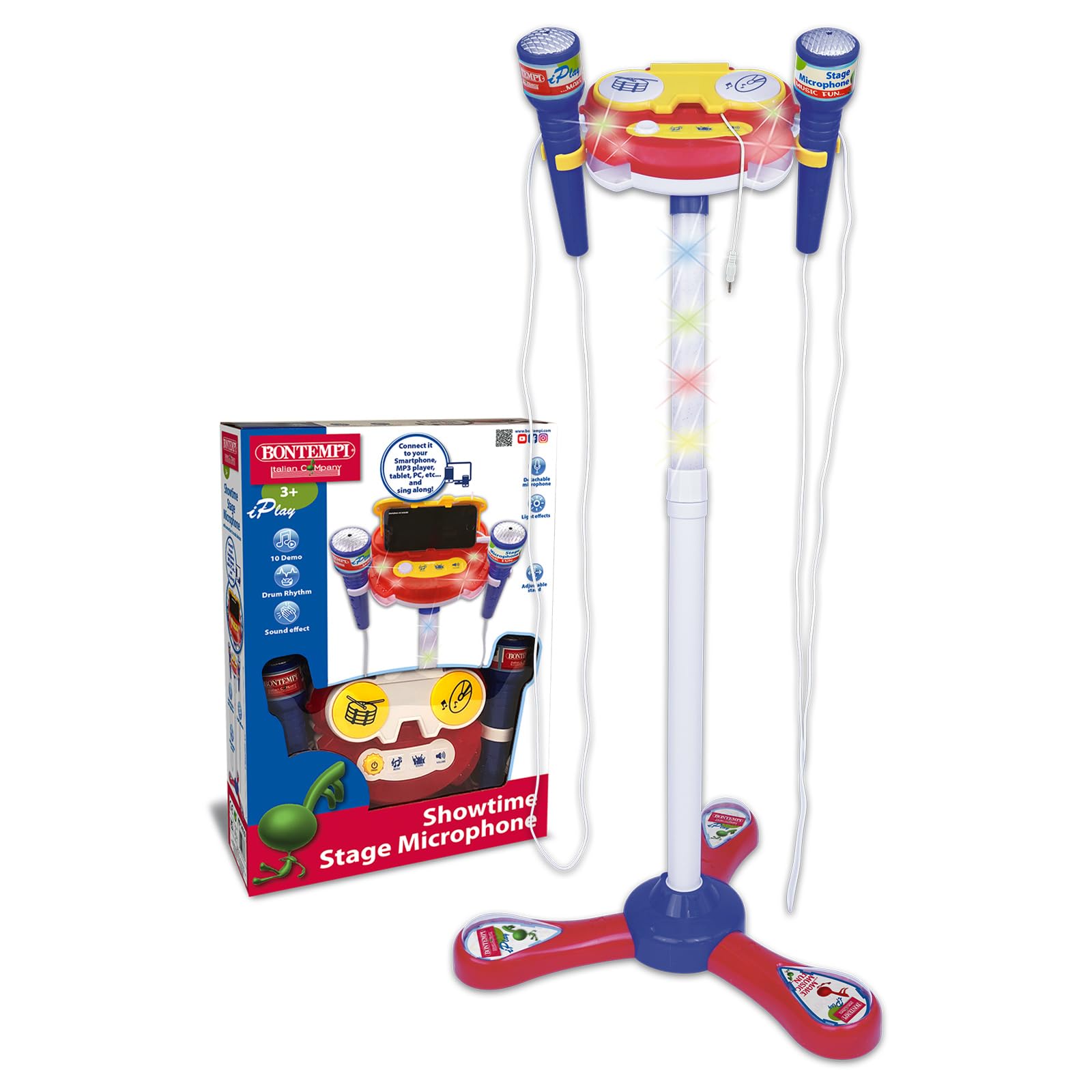 Bontempi - TwinStage Mic-Dual Stage Microphone with MP3 Connection for Amazing Performance, Blue, 360 x 360 x 890 mm, Colour, 40 1410