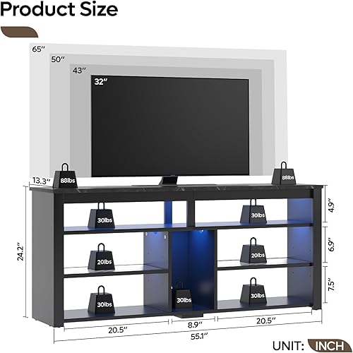 Miniatura 2 de Bestier Centro de entretenimiento LED alto para TV de 556065 pulgadas, soporte de TV con almacenamiento para PS4 Xbox, consola multimedia con