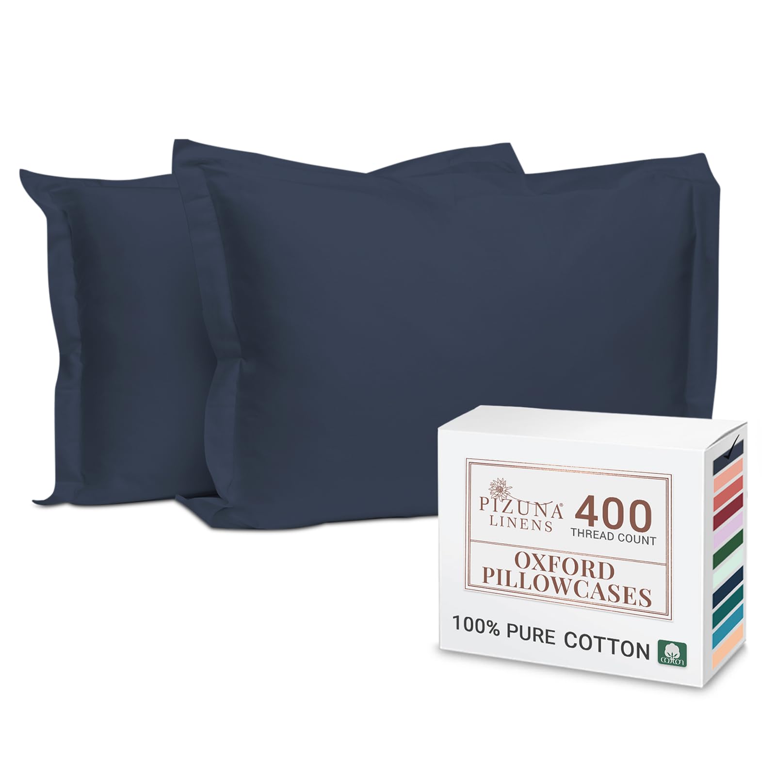 Pizuna 100% Cotton Long Pillow Cases 2 Pack 50x90cm King Size Pillow Covers Dark Blue