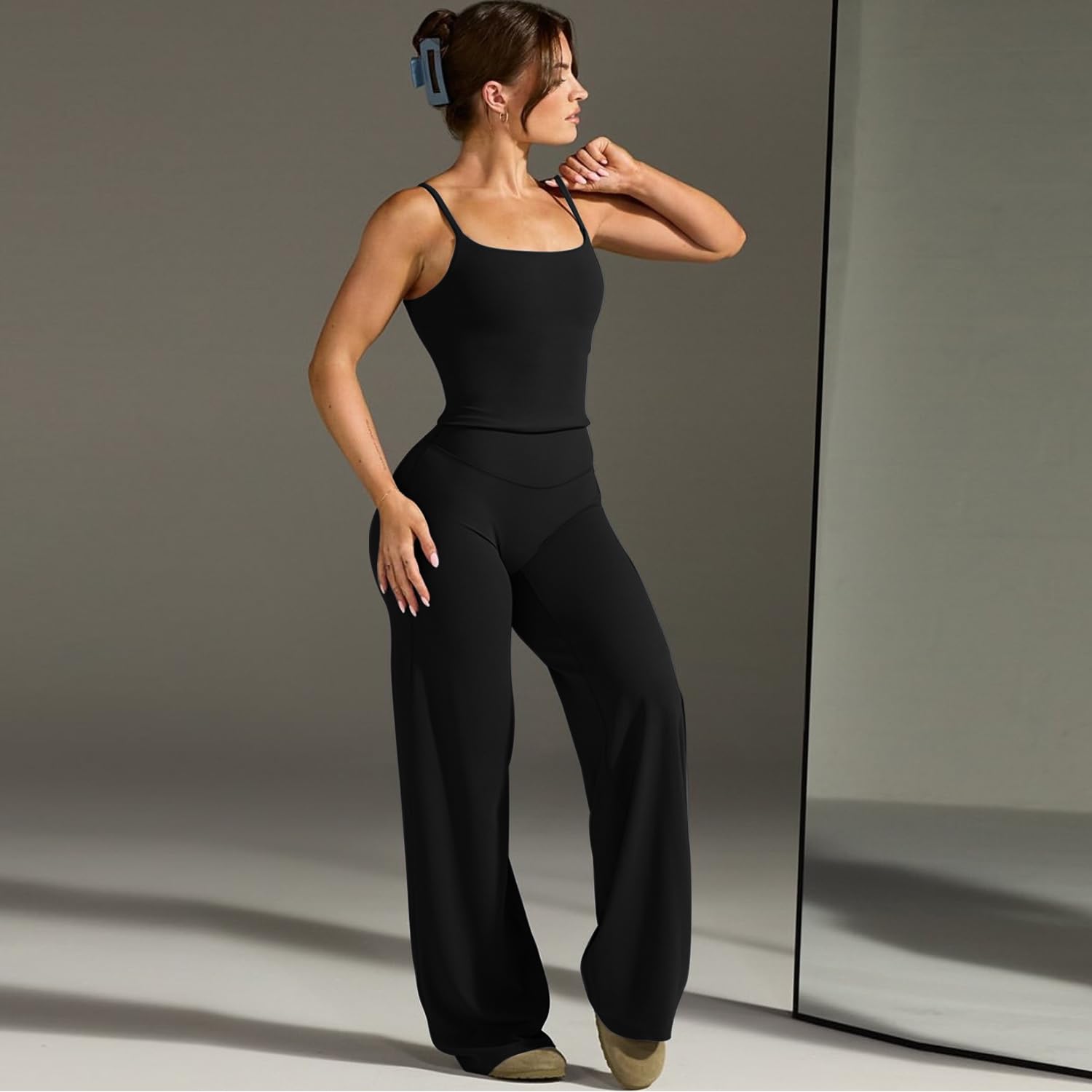 JN JANPRINT Conjunto de gimnasio para mujer, 2 piezas, cuello redondo, camiseta sin mangas, parte inferior de pierna recta, trajes de yoga