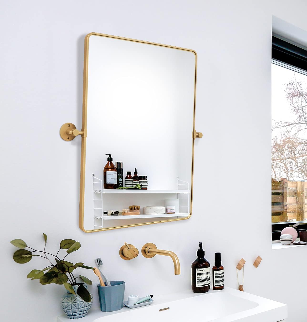 Free Shipping Offer FOMAYKO 22 x 30 inch Farmhouse Large Gold Metal Framed Pivot Rectangle Bathroom Mirror Rounded Rectangluar Vanity Mirrors for Wall 🔥 Cashback up to 70% FOMAYKO 22 x 30 inch Farmhouse Large Gold Metal Framed Pivot Rectangle Bathroom Mirror Rounded Rectangluar Vanity Mirrors for Wall