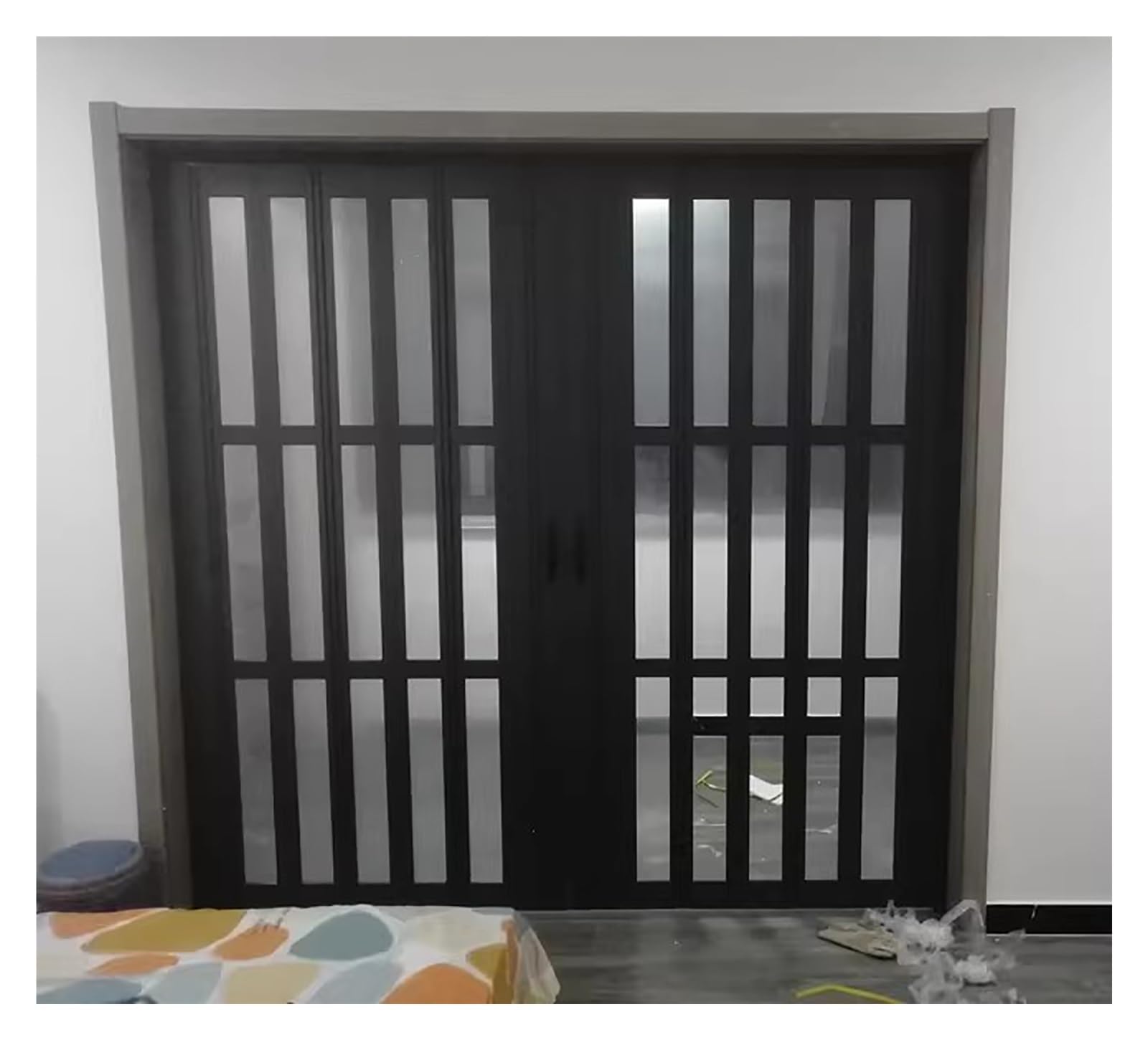 Gran puerta doble de dos hojas con vidrio para interiores exteriores patio despensa salón 140 x 230 cm marco de aluminio marrón blanco negro puertas de acordeón