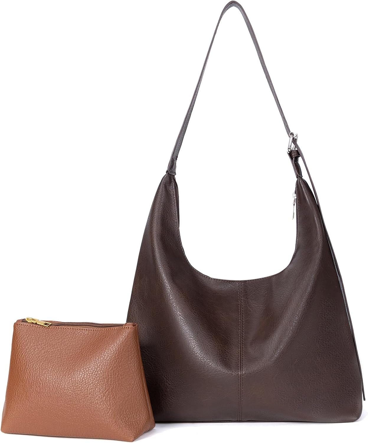 2pcs Hobo Tote Bag Women – Soft Vegan Leather Slouchy Work Handbag with Zipper, Fall Hobo Purse Everyday Travel