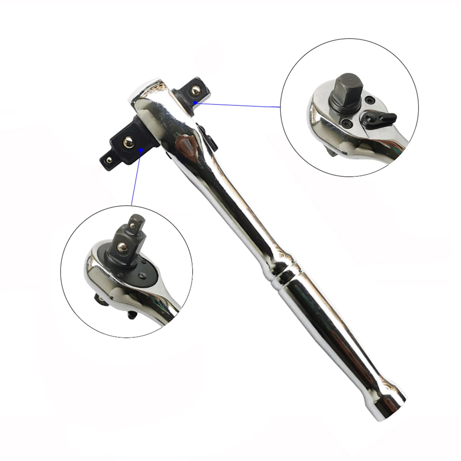 Llave de trinquete 1/2 3/8 1/4 pulgadas, acero al carbono, 72 dientes, reversible