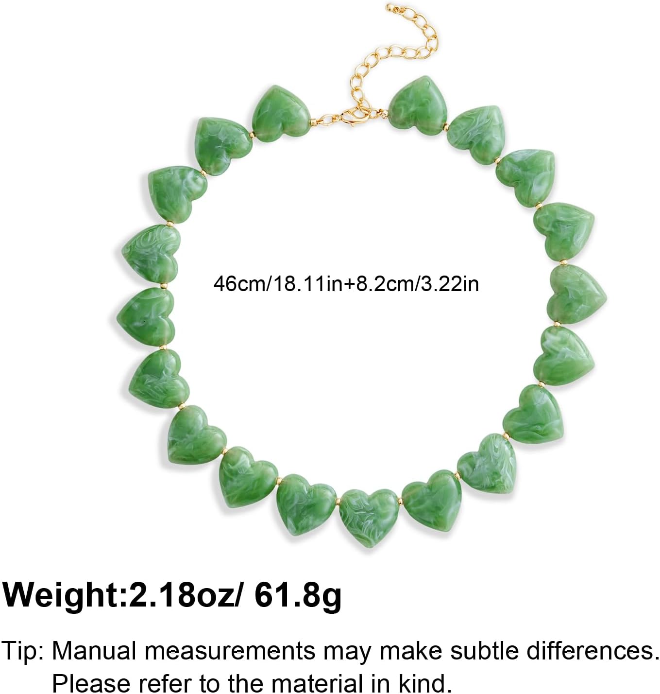Green Heart Statement Necklace for Women Acrylic Chunky Heart Beaded Choker Jewelry Gift - Image 7