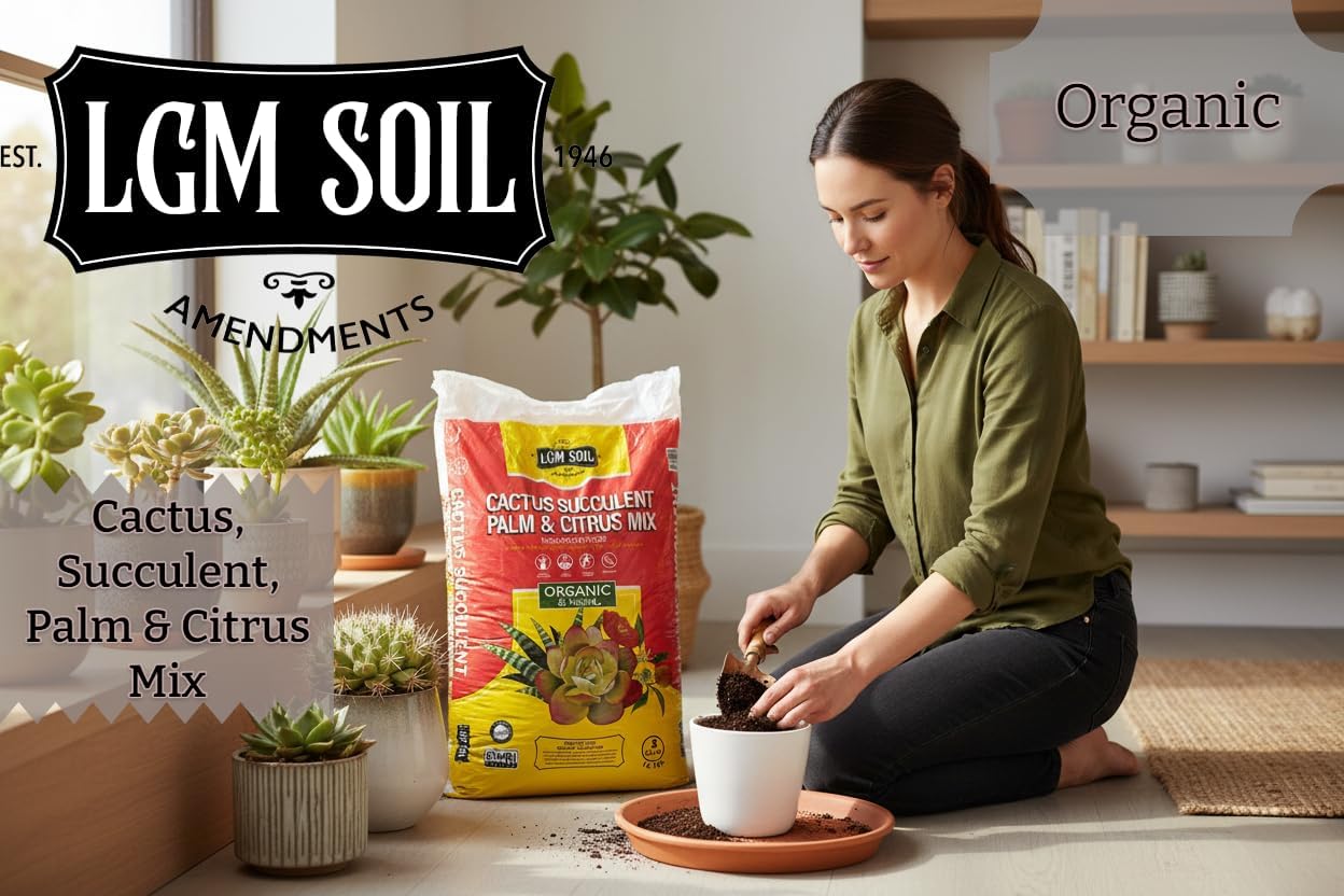 LGM Premium Cactus & Succulent Soil Mix (0.5 Cu Ft) – Root Rot Protection with Volcanic Ash & Chicken Manure – Fast Draining Mix for Indoor Plants, Aloe, Citrus, & Palms – Organic, Ready-to-Use